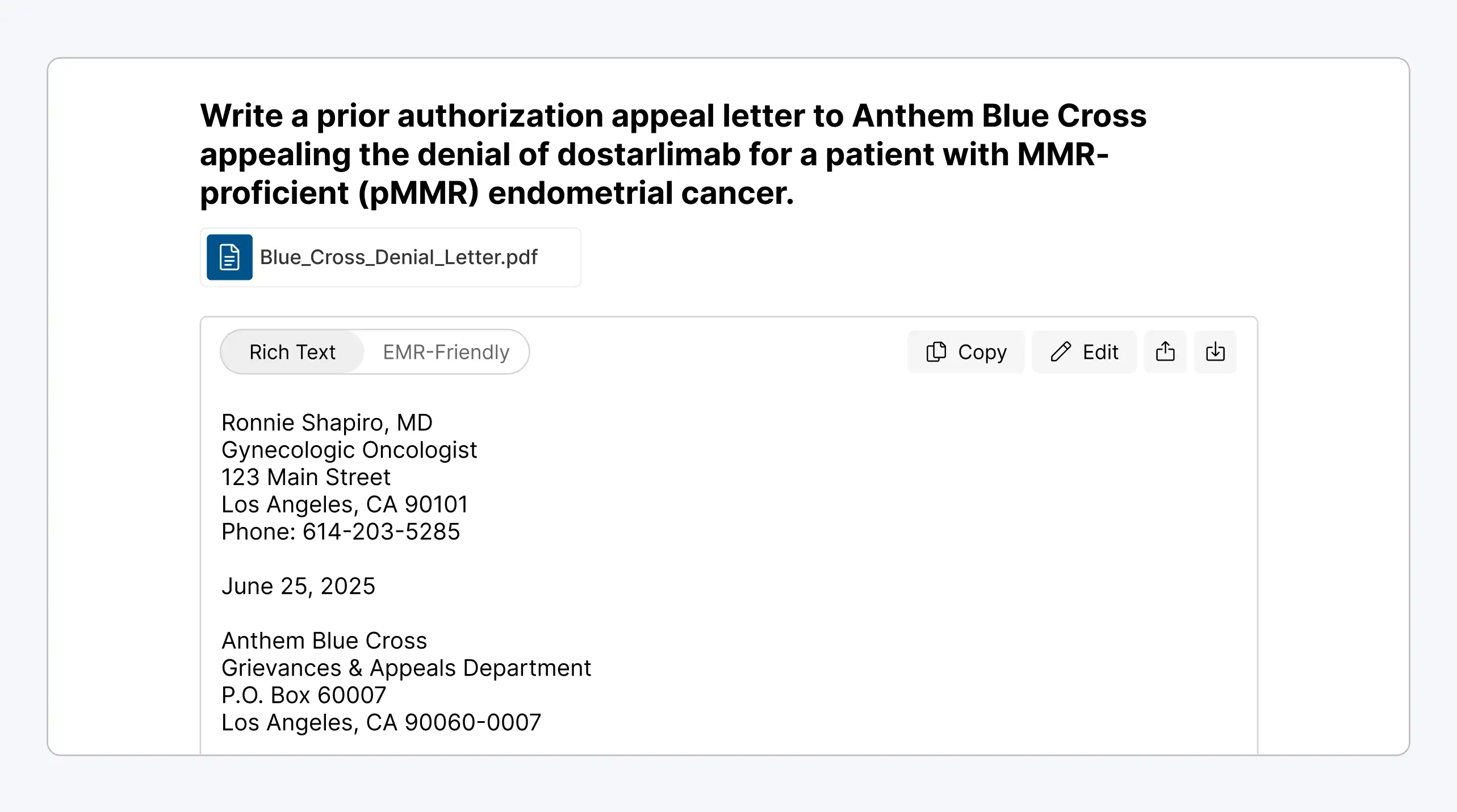 Doximity Ask letter view